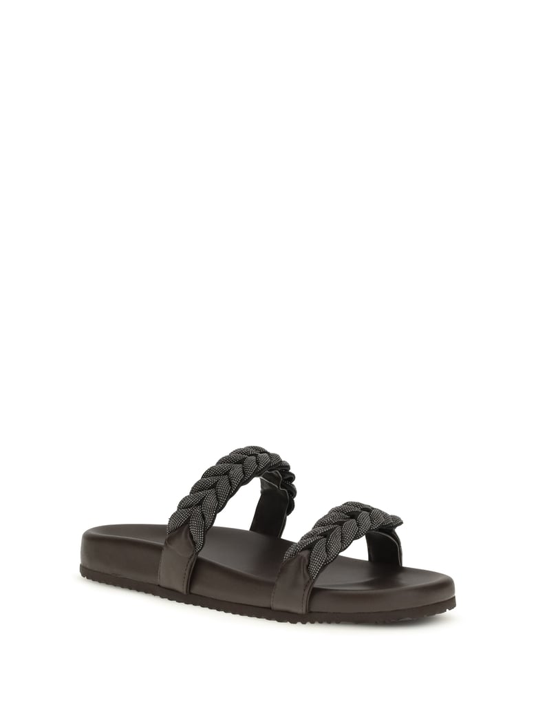 leather sandals with braided straps, dark brown by Selfnex