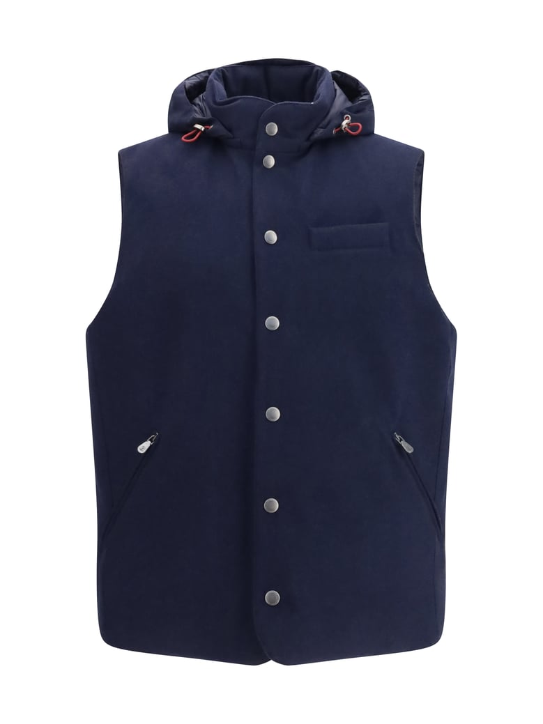 wool down vest blue by Selfnex