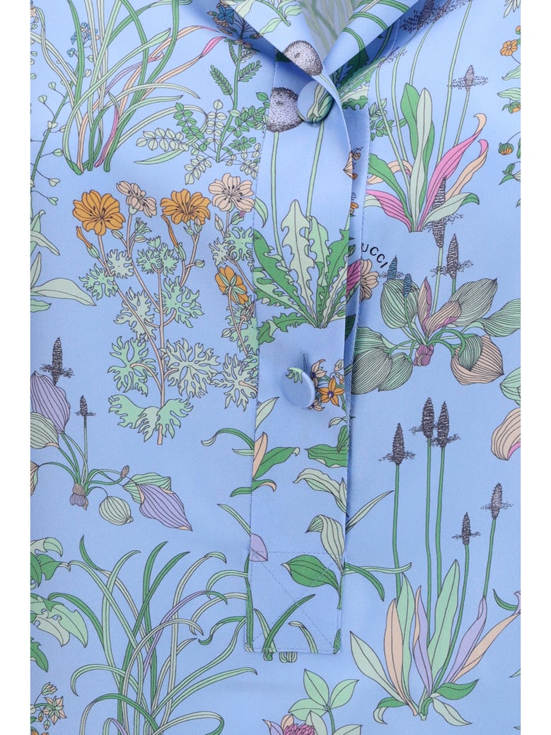 shirt printed silk-twill azure/ivory by Selfnex