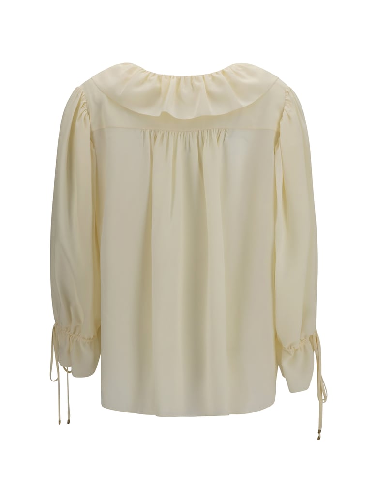shirt ruffled v-neck pristine white silk by Selfnex
