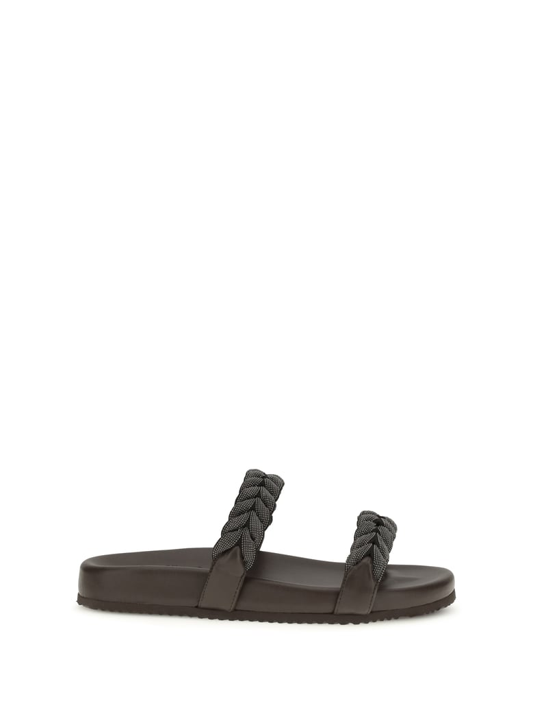 leather sandals with braided straps, dark brown by Selfnex