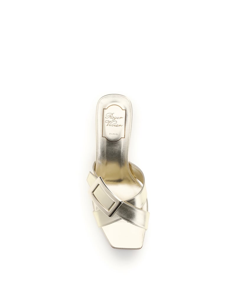 mules sandals laminated leather light gold by Selfnex