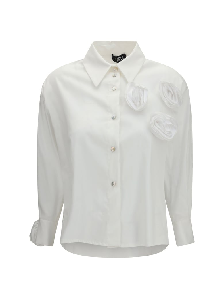 shirt with appliqué roses white by Selfnex