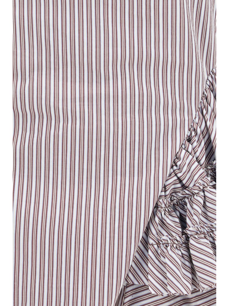 ruffled peplum top striped brown by Selfnex