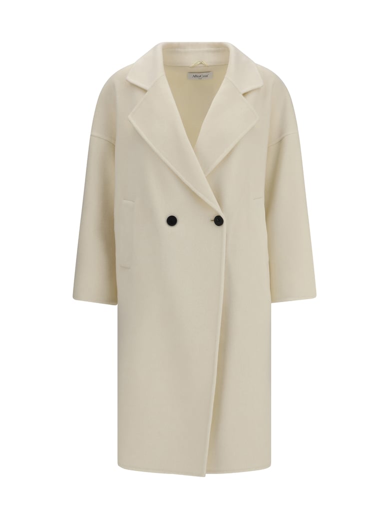 double-breasted long coat cream by Selfnex