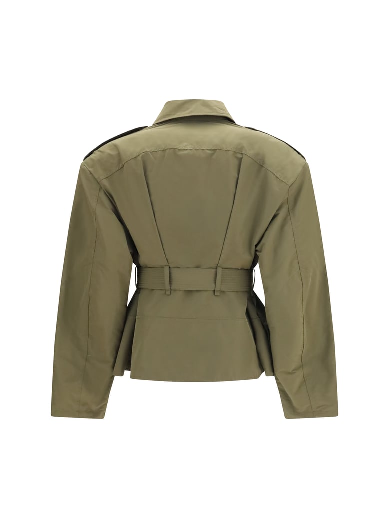 jacket cropped belted high-neck woodland green by Selfnex