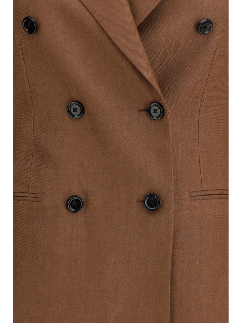 double-breasted linen blazer brown by Selfnex