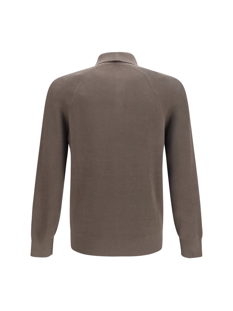 long-sleeve knit polo shirt hazelnut/panama by Selfnex