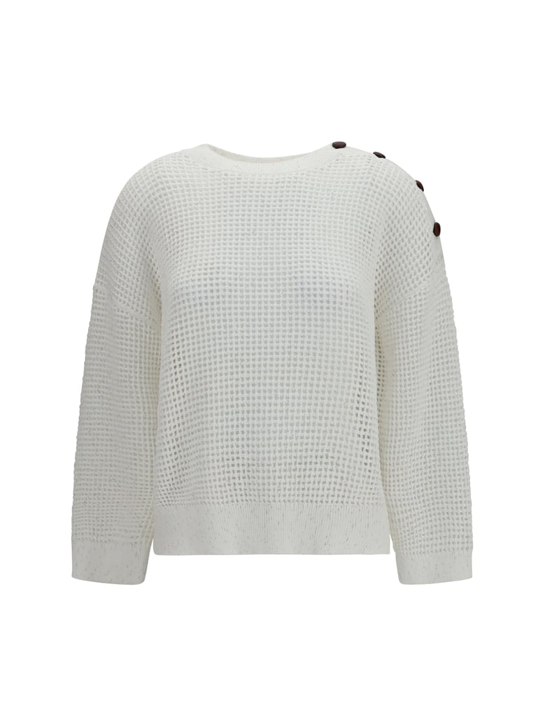 openwork sweater with shoulder buttons white by Selfnex