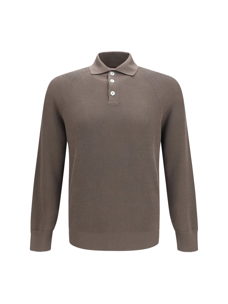long-sleeve knit polo shirt hazelnut/panama by Selfnex