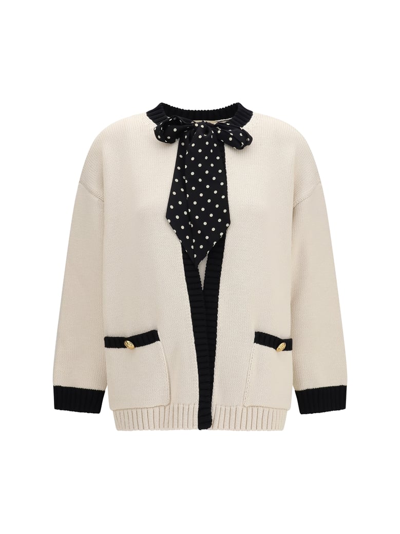 open cardigan with polka-dot bow, birch/black by Selfnex