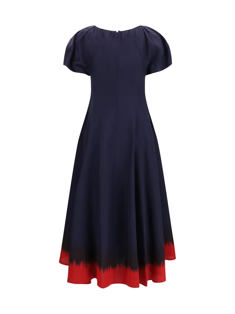 midi dress with balloon sleeves medium navy/red by Selfnex