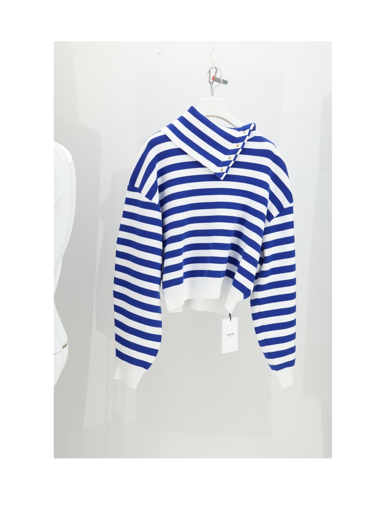 high neck sweater white/royal blue by Selfnex