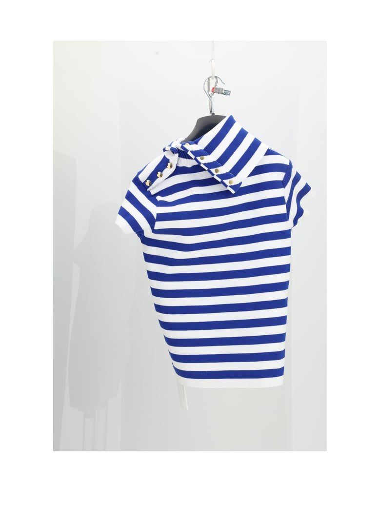 high-neck top white/royal blue by Selfnex
