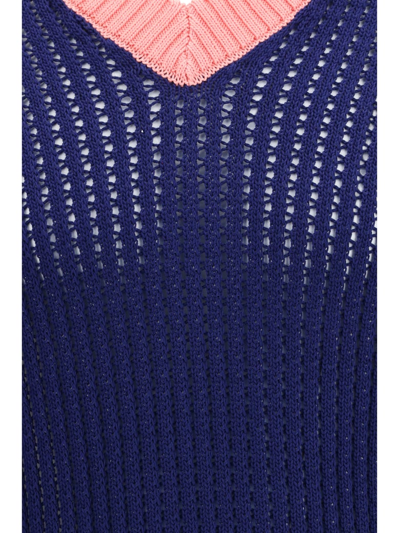 sweater ribbed v-neck cotton ink blue/peony by Selfnex