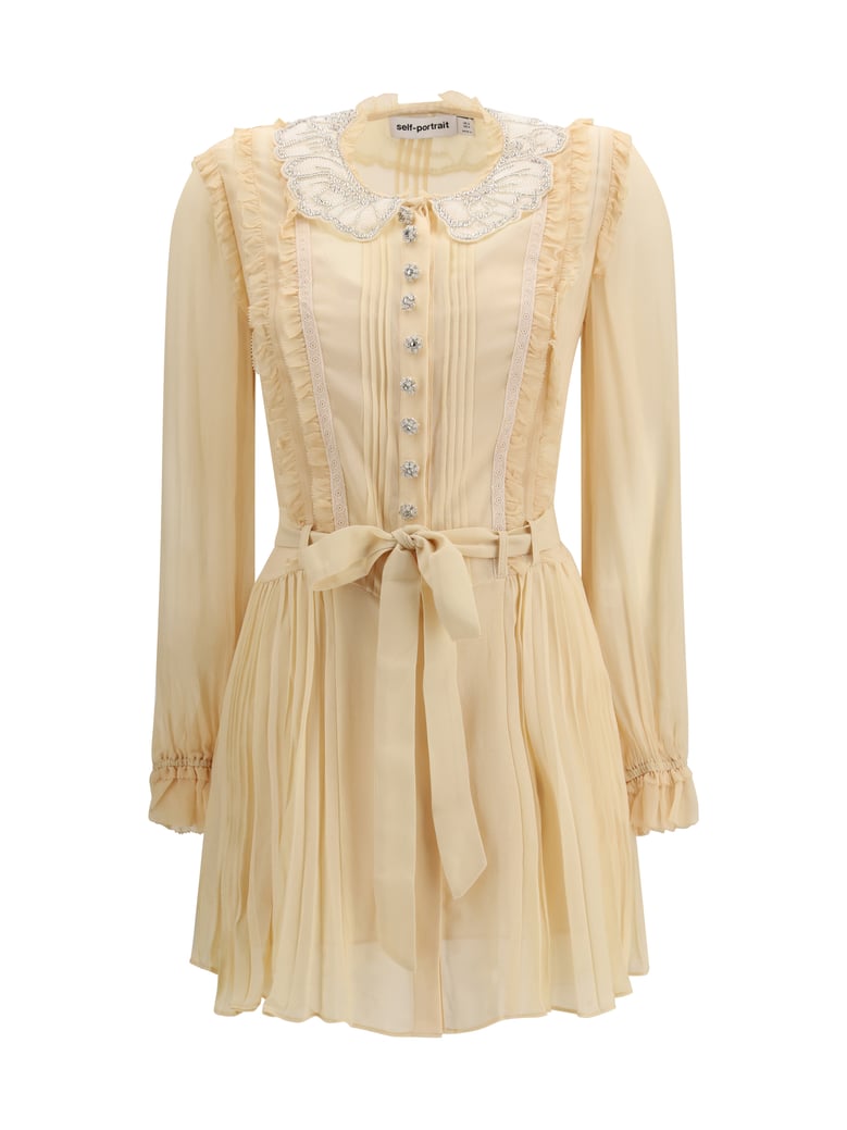 dress pleated georgette mini tan by Selfnex