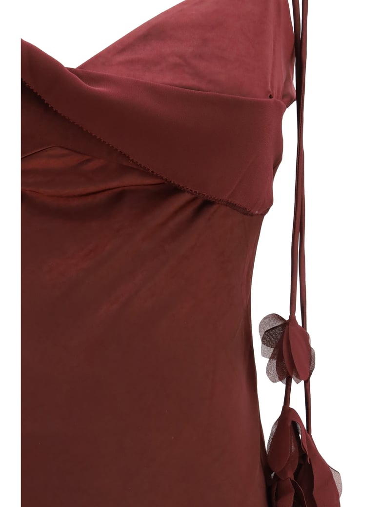 midi dress satin flower burgundy by Selfnex