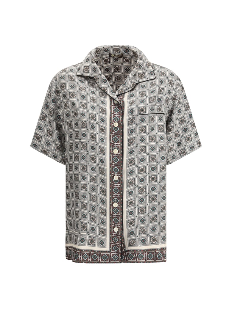 silk shirt ivory/green/red by Selfnex