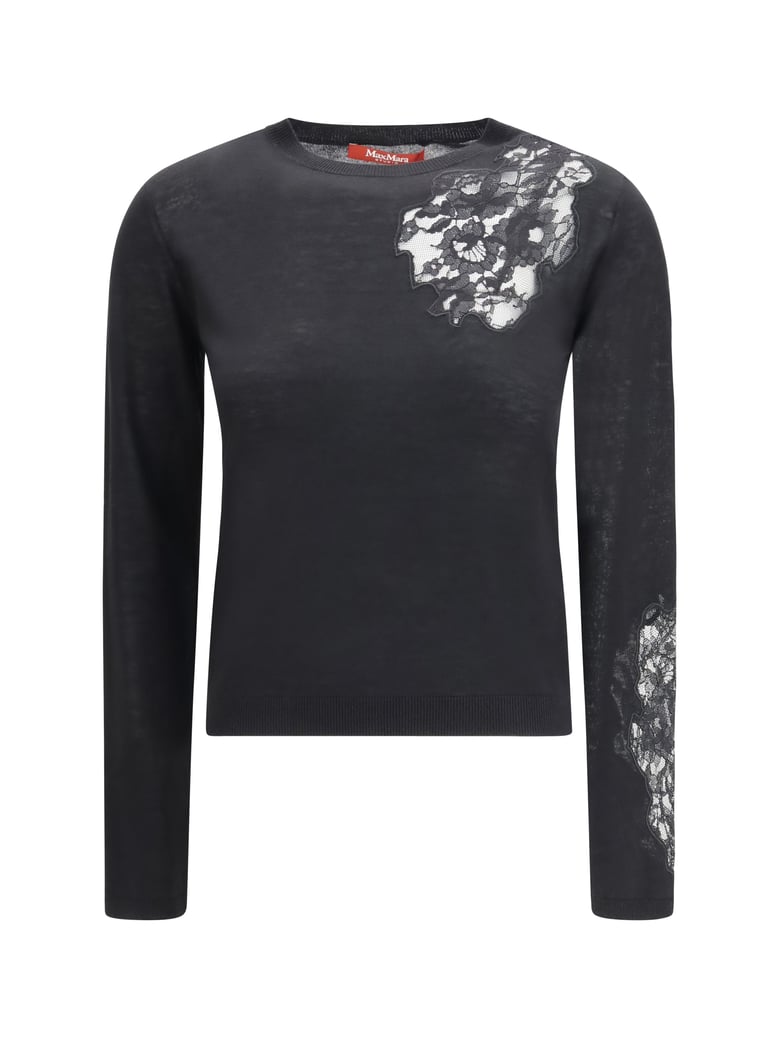 wool sweater with lace inserts, black by Selfnex
