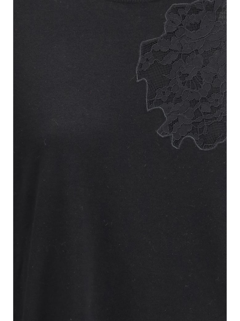 wool sweater with lace inserts, black by Selfnex