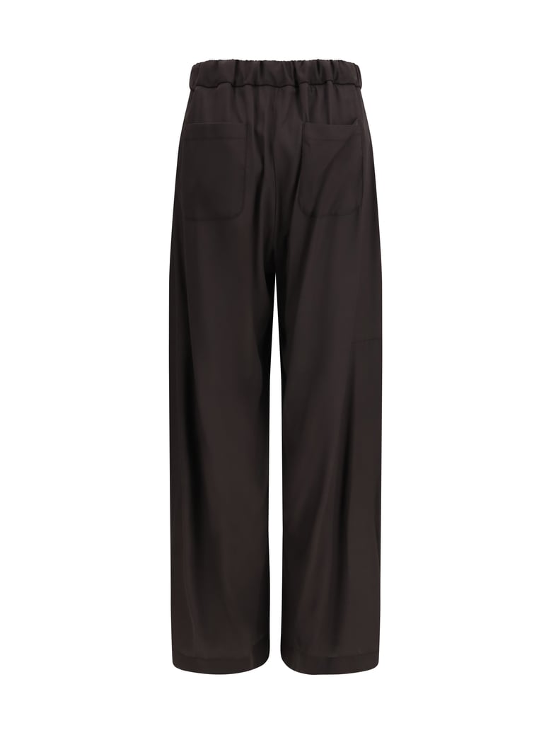 barrel-leg silk pants dark brown by Selfnex
