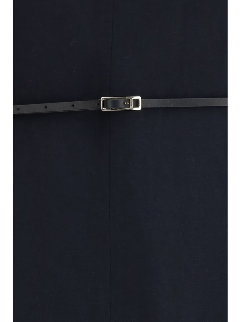 v-neck belted dress night blue by Selfnex