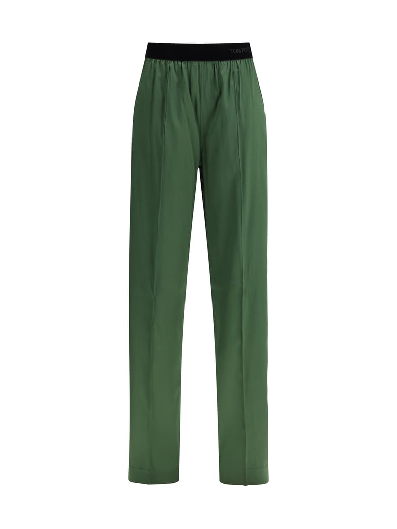 trousers stretch silk satin moss green by Selfnex
