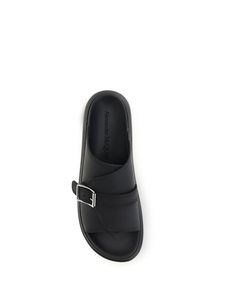 sandals buckle slide black leather by Selfnex