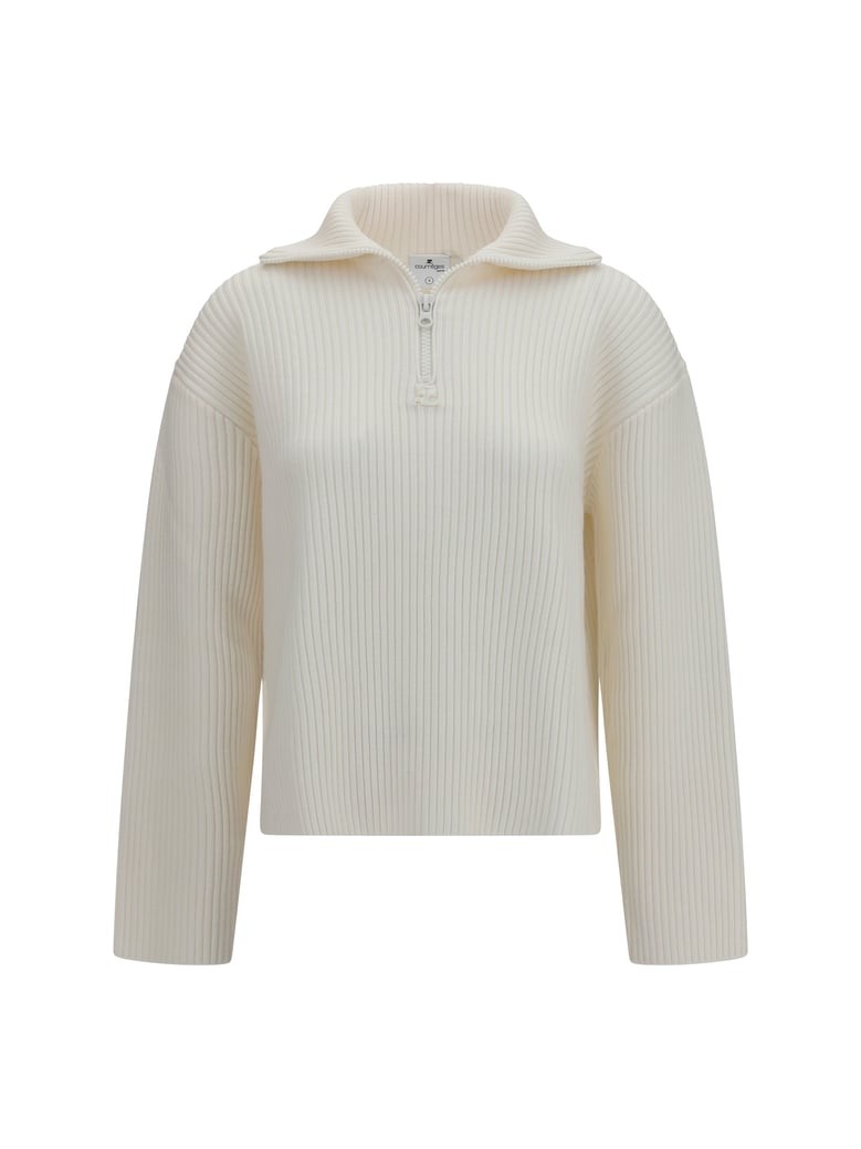 sweater ribbed zip heritage white by Selfnex