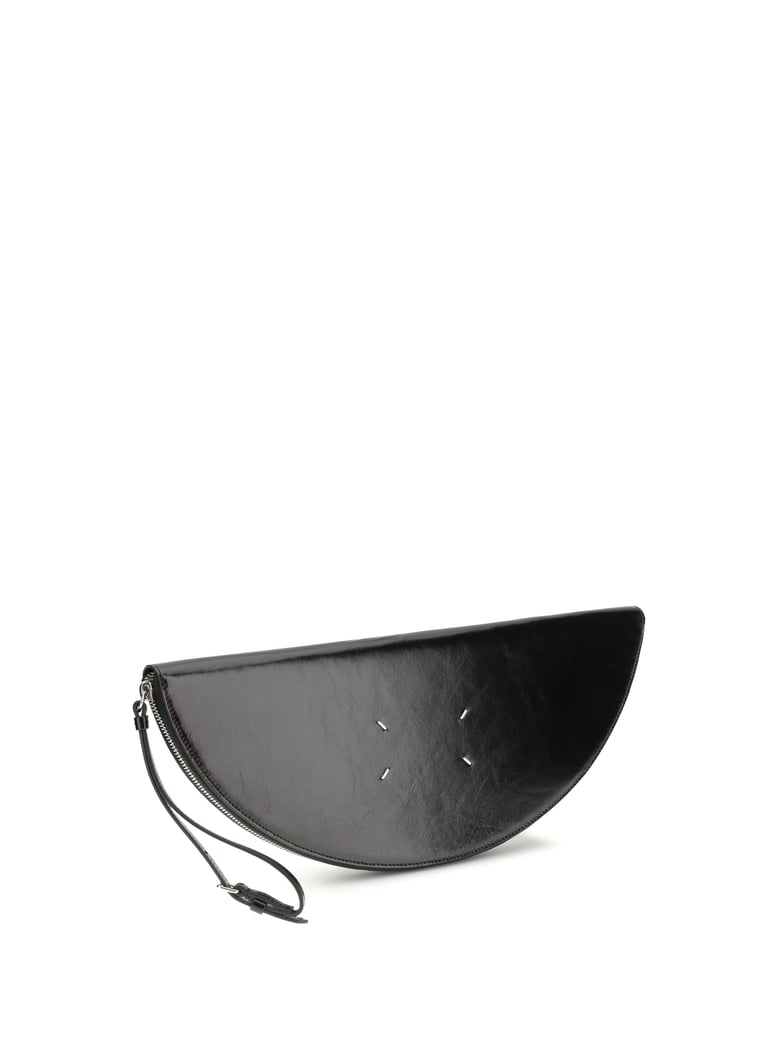 clutch bag halfmoon black leather by Selfnex