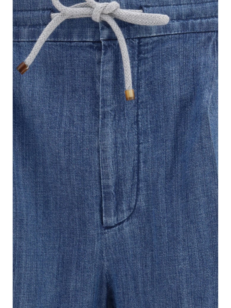 pants lightweight denim with drawstring and double pleats by Selfnex