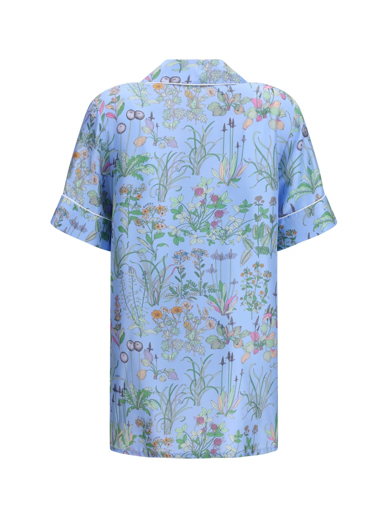 shirt printed silk-twill azure/ivory by Selfnex