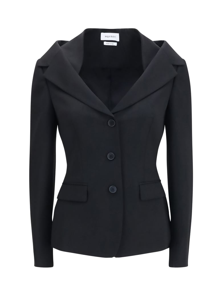 jacket off-shoulder black merino wool by Selfnex