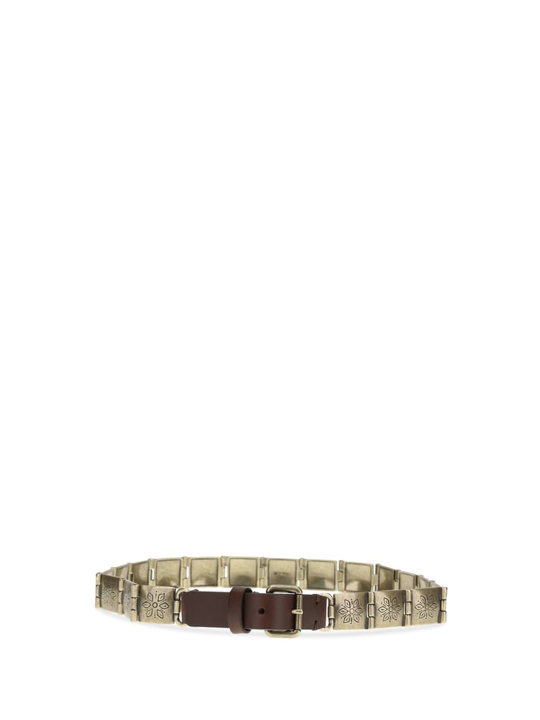 belt engraved metal & brown leather by Selfnex