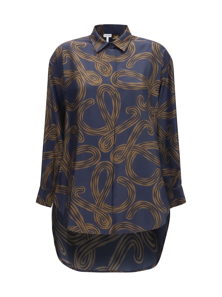 shirt silk twill navy/brown by Selfnex