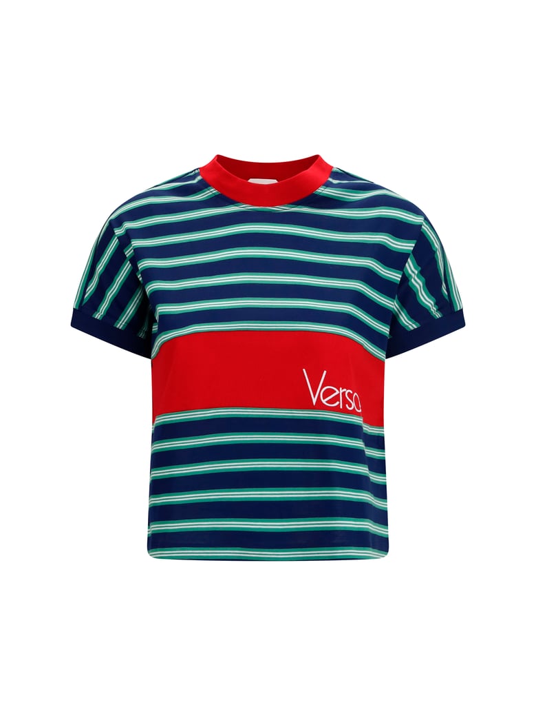 t-shirt striped cotton ink/grass green/white by Selfnex