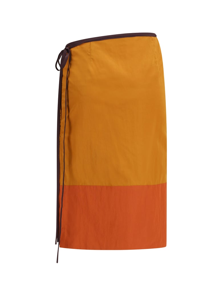 skirt tie-detail colour-block teak by Selfnex