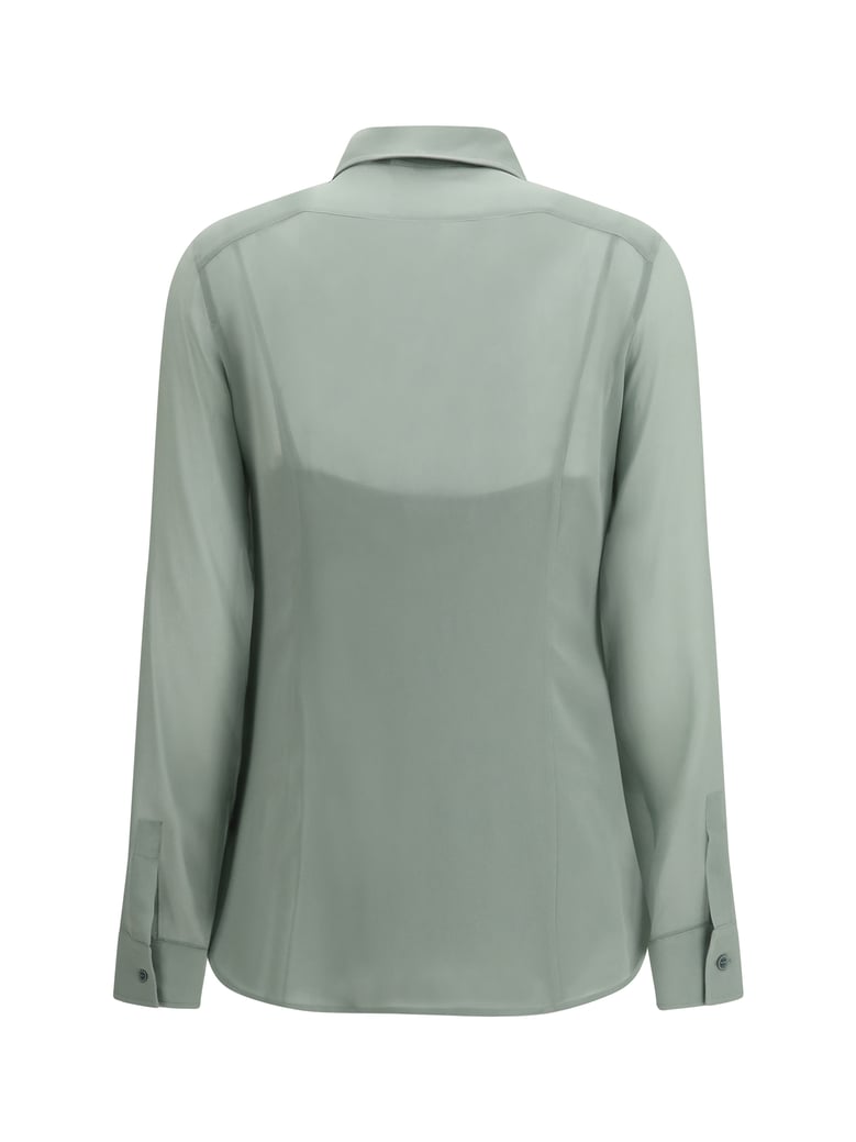 long-sleeve silk shirt sage green by Selfnex