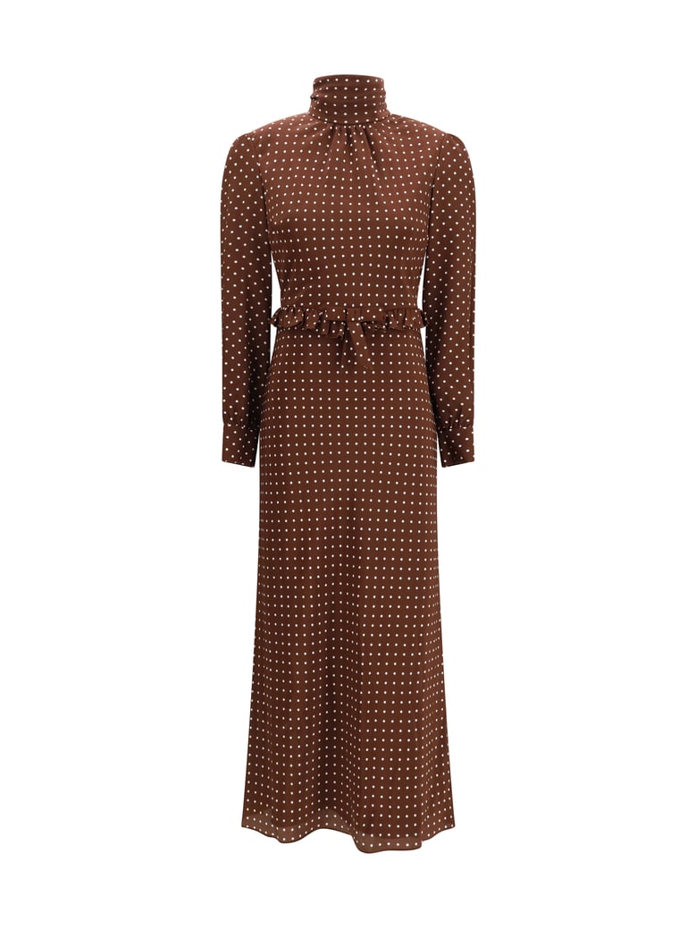 midi dress polka dot silk brown/white by Selfnex