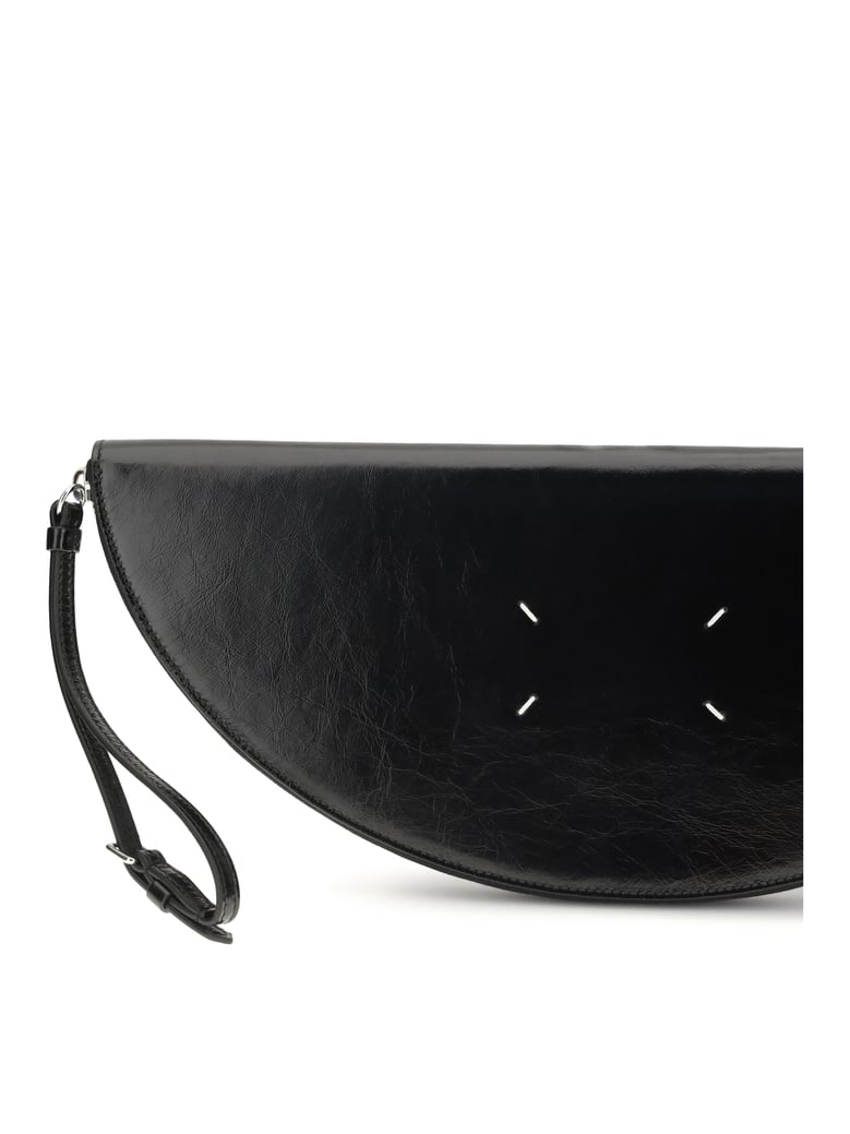 clutch bag halfmoon black leather by Selfnex
