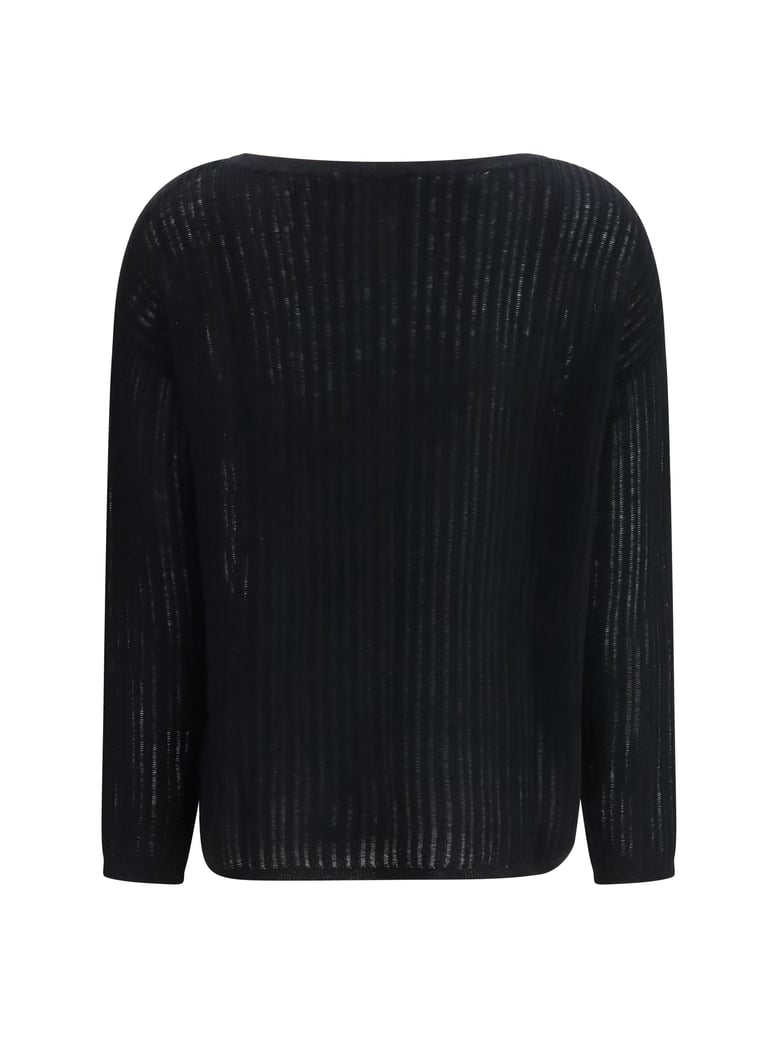 crew-neck rib-knit sweater black by Selfnex