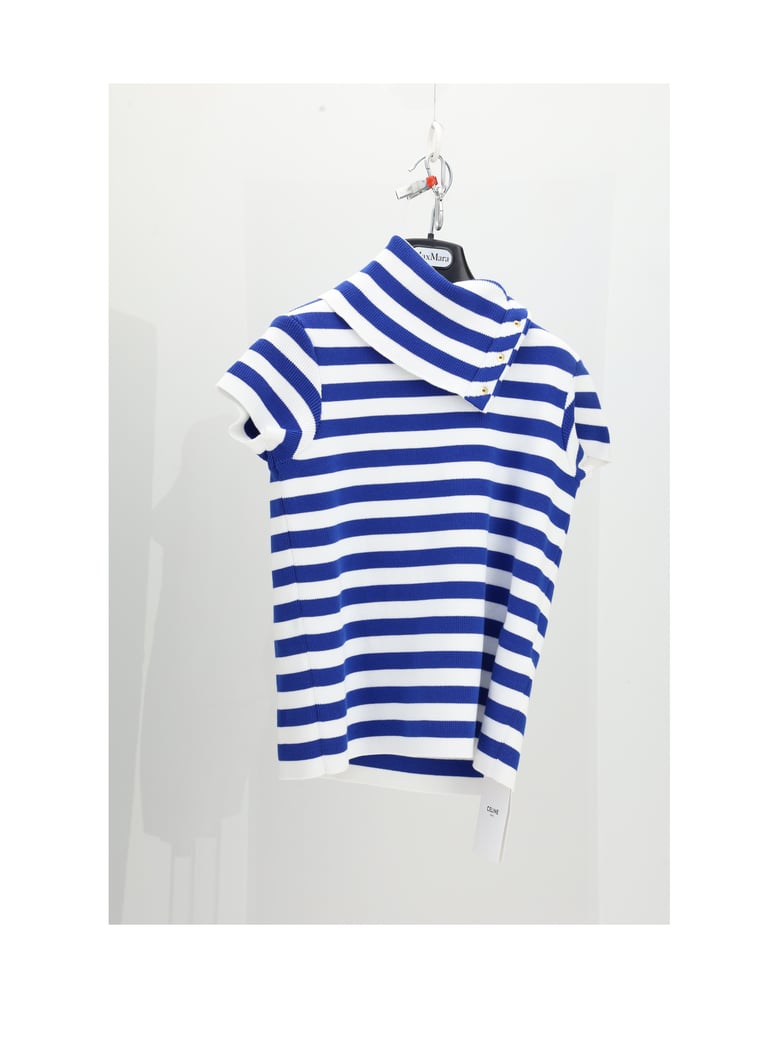 high-neck top white/royal blue by Selfnex