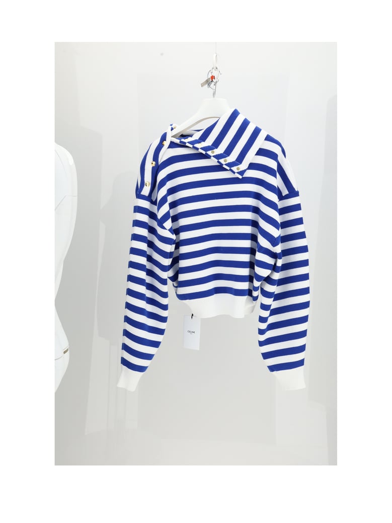 high neck sweater white/royal blue by Selfnex