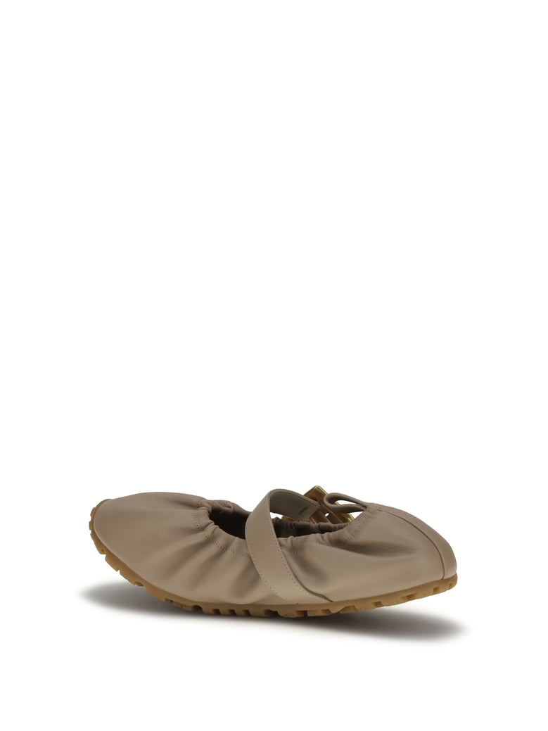 ballerina flats buckle strap calf leather beige by Selfnex