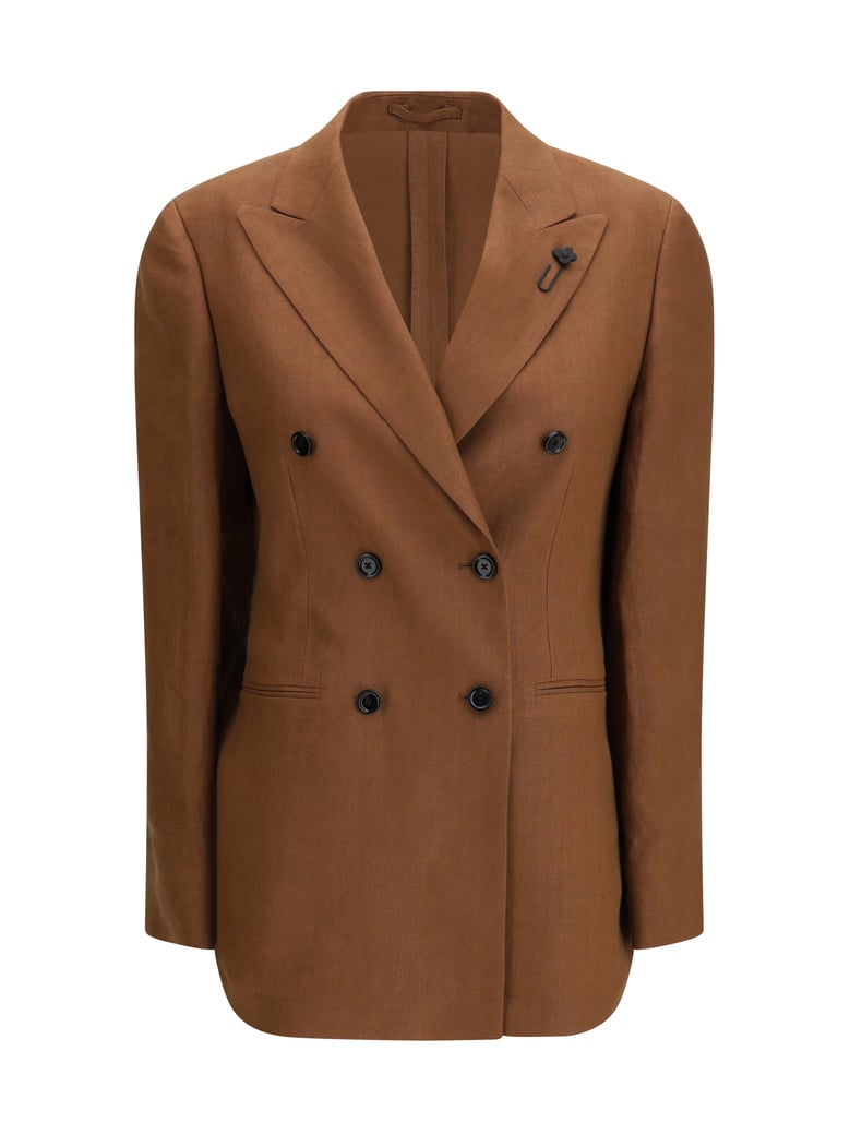 double-breasted linen blazer brown by Selfnex