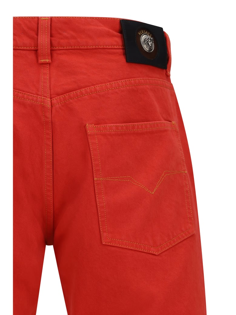 jeans straight-leg red cotton denim by Selfnex