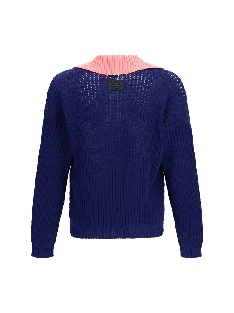 sweater ribbed v-neck cotton ink blue/peony by Selfnex