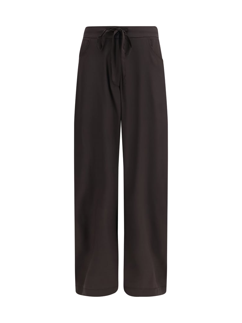 barrel-leg silk pants dark brown by Selfnex