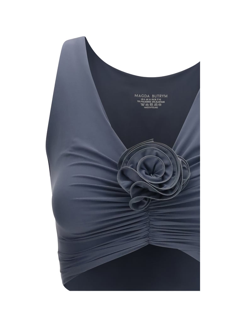 swim top ruched flower grey by Selfnex