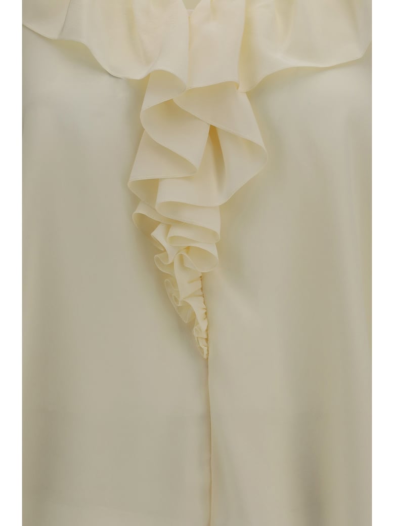 shirt ruffled v-neck pristine white silk by Selfnex